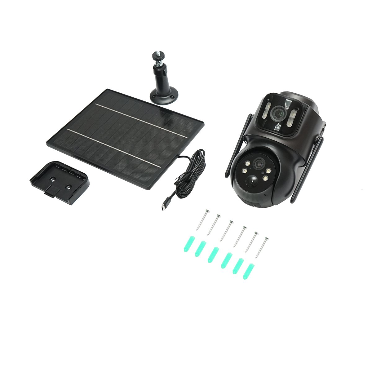 Camera supraveghere lentila duala 4 MP cu panou solar 7.6W, baterie 18650 incarcare rapida, WIFI 2.4 GHz, rotativa 360 grade PTZ cu senzor de miscare, detectie umana PIR, alarma, night vision si aplicatie iCSee